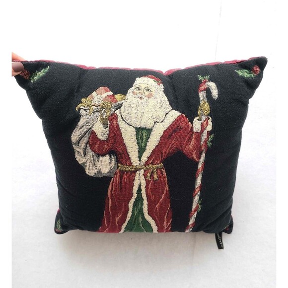 Vintage Christmas Santa Needlepoint Tapestry Pillow Holiday Decor Xmas Festive - Picture 1 of 4